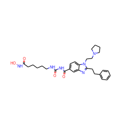 O=C(CCCCCNC(=O)NC(=O)c1ccc2c(c1)nc(CCc1ccccc1)n2CCN1CCCC1)NO ZINC000049034398