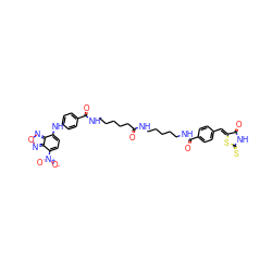 O=C(CCCCCNC(=O)c1ccc(Nc2ccc([N+](=O)[O-])c3nonc23)cc1)NCCCCCNC(=O)c1ccc(/C=C2\SC(=S)NC2=O)cc1 ZINC000198041224