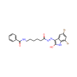 O=C(CCCCCNC(=O)c1ccccc1)N=Nc1c(O)[nH]c2c(Br)cc(Br)cc12 ZINC000253977835