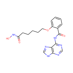 O=C(CCCCCOc1ccccc1C(=O)Nc1ncnc2[nH]cnc12)NO ZINC001772640668