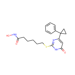 O=C(CCCCCSc1nc(C2(c3ccccc3)CC2)cc(=O)[nH]1)NO ZINC000035050433