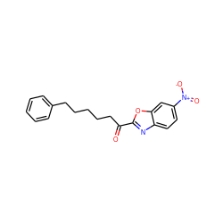 O=C(CCCCCc1ccccc1)c1nc2ccc([N+](=O)[O-])cc2o1 ZINC000653753155