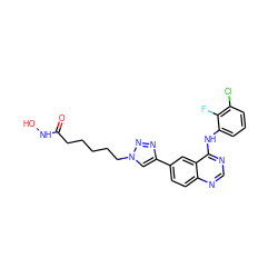 O=C(CCCCCn1cc(-c2ccc3ncnc(Nc4cccc(Cl)c4F)c3c2)nn1)NO ZINC001772574806