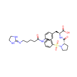 O=C(CCCCN=C1NCCN1)Nc1ccc(C[C@H](NC(=O)[C@@H]2CCCN2S(=O)(=O)c2ccccc2)C(=O)O)cc1 ZINC001772628185