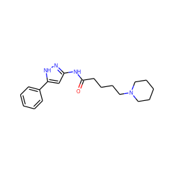 O=C(CCCCN1CCCCC1)Nc1cc(-c2ccccc2)[nH]n1 ZINC000299864685