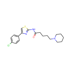 O=C(CCCCN1CCCCC1)Nc1nc(-c2ccc(Cl)cc2)cs1 ZINC000084733008