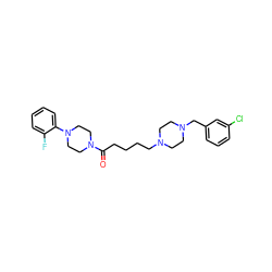 O=C(CCCCN1CCN(Cc2cccc(Cl)c2)CC1)N1CCN(c2ccccc2F)CC1 ZINC000028647030