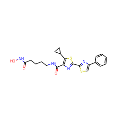 O=C(CCCCNC(=O)c1nc(-c2nc(-c3ccccc3)cs2)sc1C1CC1)NO ZINC000147367743