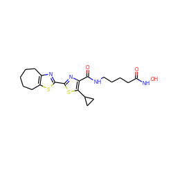 O=C(CCCCNC(=O)c1nc(-c2nc3c(s2)CCCCC3)sc1C1CC1)NO ZINC000147365886