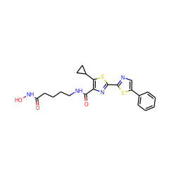 O=C(CCCCNC(=O)c1nc(-c2ncc(-c3ccccc3)s2)sc1C1CC1)NO ZINC000147368395