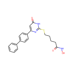 O=C(CCCCSc1nc(-c2ccc(-c3ccccc3)cc2)cc(=O)[nH]1)NO ZINC000140782936