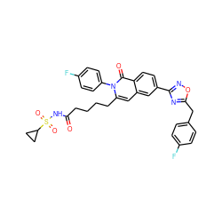 O=C(CCCCc1cc2cc(-c3noc(Cc4ccc(F)cc4)n3)ccc2c(=O)n1-c1ccc(F)cc1)NS(=O)(=O)C1CC1 ZINC000223671350