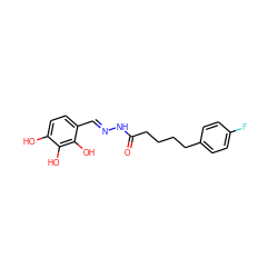 O=C(CCCCc1ccc(F)cc1)N/N=C/c1ccc(O)c(O)c1O ZINC001772655549