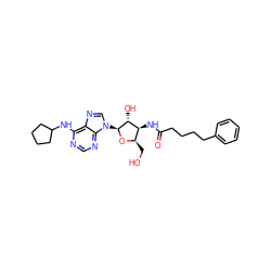 O=C(CCCCc1ccccc1)N[C@H]1[C@@H](CO)O[C@@H](n2cnc3c(NC4CCCC4)ncnc32)[C@@H]1O ZINC000013766390