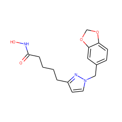 O=C(CCCCc1ccn(Cc2ccc3c(c2)OCO3)n1)NO ZINC000205809494