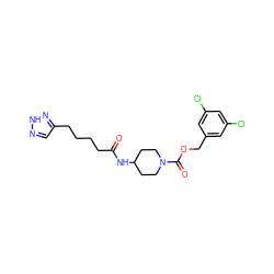 O=C(CCCCc1cn[nH]n1)NC1CCN(C(=O)OCc2cc(Cl)cc(Cl)c2)CC1 ZINC000209589662