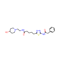 O=C(CCCCc1nnc(NC(=O)Cc2ccccc2)s1)NCCN1CCC(O)CC1 ZINC000095575715