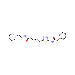 O=C(CCCCc1nnc(NC(=O)Cc2ccccc2)s1)NCCN1CCCCC1 ZINC000095574610