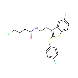 O=C(CCCCl)NCCc1c(Sc2ccc(F)cc2)sc2ccc(F)cc12 ZINC000071340605