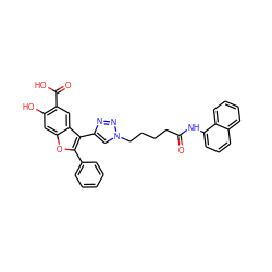 O=C(CCCCn1cc(-c2c(-c3ccccc3)oc3cc(O)c(C(=O)O)cc23)nn1)Nc1cccc2ccccc12 ZINC000066112687