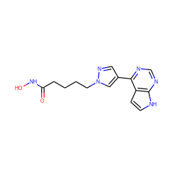 O=C(CCCCn1cc(-c2ncnc3[nH]ccc23)cn1)NO ZINC001772576780