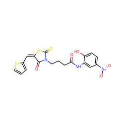 O=C(CCCN1C(=O)/C(=C\c2cccs2)SC1=S)Nc1cc([N+](=O)[O-])ccc1O ZINC000036384014