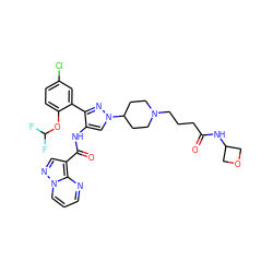 O=C(CCCN1CCC(n2cc(NC(=O)c3cnn4cccnc34)c(-c3cc(Cl)ccc3OC(F)F)n2)CC1)NC1COC1 ZINC001772655537