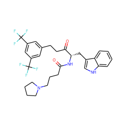 O=C(CCCN1CCCC1)N[C@@H](Cc1c[nH]c2ccccc12)C(=O)CCc1cc(C(F)(F)F)cc(C(F)(F)F)c1 ZINC000028020868