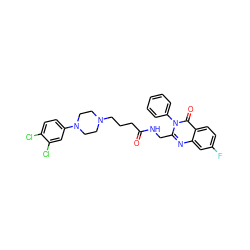 O=C(CCCN1CCN(c2ccc(Cl)c(Cl)c2)CC1)NCc1nc2cc(F)ccc2c(=O)n1-c1ccccc1 ZINC000029123673