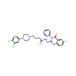 O=C(CCCN1CCN(c2ccc(Cl)c(Cl)c2)CC1)NCc1nc2ccc(F)cc2c(=O)n1-c1ccccc1 ZINC000029123153