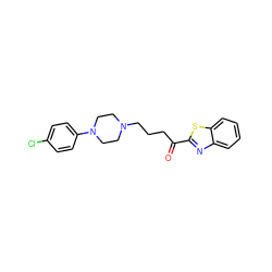 O=C(CCCN1CCN(c2ccc(Cl)cc2)CC1)c1nc2ccccc2s1 ZINC000084713683