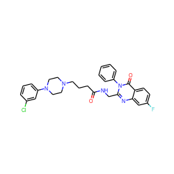 O=C(CCCN1CCN(c2cccc(Cl)c2)CC1)NCc1nc2cc(F)ccc2c(=O)n1-c1ccccc1 ZINC000029123095