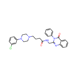 O=C(CCCN1CCN(c2cccc(Cl)c2)CC1)NCc1nc2ccccc2c(=O)n1-c1ccccc1 ZINC000029123562