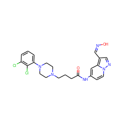 O=C(CCCN1CCN(c2cccc(Cl)c2Cl)CC1)Nc1ccn2ncc(/C=N\O)c2c1 ZINC001772627335