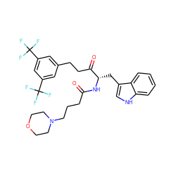 O=C(CCCN1CCOCC1)N[C@@H](Cc1c[nH]c2ccccc12)C(=O)CCc1cc(C(F)(F)F)cc(C(F)(F)F)c1 ZINC000027190731