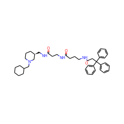 O=C(CCCNC(=O)CC(c1ccccc1)(c1ccccc1)c1ccccc1)NCCC(=O)NC[C@@H]1CCCN(CC2CCCCC2)C1 ZINC000028098043