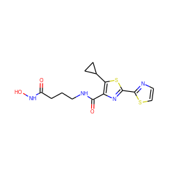 O=C(CCCNC(=O)c1nc(-c2nccs2)sc1C1CC1)NO ZINC000147364896