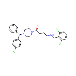 O=C(CCCNCc1c(Cl)cccc1Cl)N1CCN([C@@H](c2ccccc2)c2ccc(Cl)cc2)CC1 ZINC000058568544