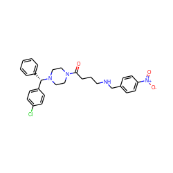 O=C(CCCNCc1ccc([N+](=O)[O-])cc1)N1CCN([C@@H](c2ccccc2)c2ccc(Cl)cc2)CC1 ZINC000058651342