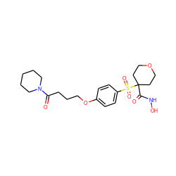 O=C(CCCOc1ccc(S(=O)(=O)C2(C(=O)NO)CCOCC2)cc1)N1CCCCC1 ZINC000071341232