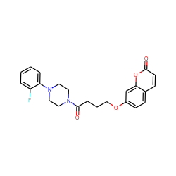 O=C(CCCOc1ccc2ccc(=O)oc2c1)N1CCN(c2ccccc2F)CC1 ZINC000169352277