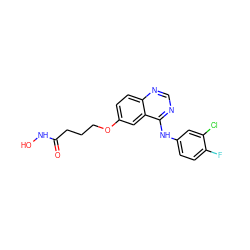 O=C(CCCOc1ccc2ncnc(Nc3ccc(F)c(Cl)c3)c2c1)NO ZINC000114300864