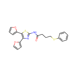 O=C(CCCSc1ccccc1)Nc1nc(-c2ccco2)c(-c2ccco2)s1 ZINC000002651983