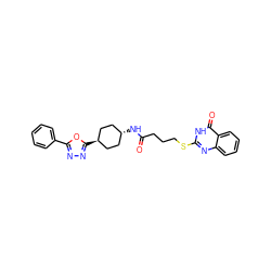 O=C(CCCSc1nc2ccccc2c(=O)[nH]1)N[C@H]1CC[C@H](c2nnc(-c3ccccc3)o2)CC1 ZINC000299847129