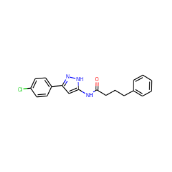 O=C(CCCc1ccccc1)Nc1cc(-c2ccc(Cl)cc2)n[nH]1 ZINC000013493266