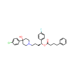 O=C(CCCc1ccccc1)O[C@@H](CCCN1CCC(O)(c2ccc(Cl)cc2)CC1)c1ccc(F)cc1 ZINC000066104709