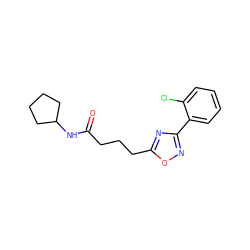 O=C(CCCc1nc(-c2ccccc2Cl)no1)NC1CCCC1 ZINC000006811705