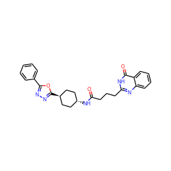 O=C(CCCc1nc2ccccc2c(=O)[nH]1)N[C@H]1CC[C@H](c2nnc(-c3ccccc3)o2)CC1 ZINC000299847548