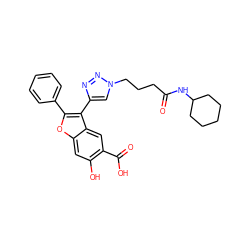 O=C(CCCn1cc(-c2c(-c3ccccc3)oc3cc(O)c(C(=O)O)cc23)nn1)NC1CCCCC1 ZINC000066112244