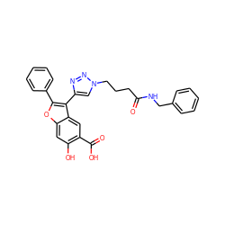 O=C(CCCn1cc(-c2c(-c3ccccc3)oc3cc(O)c(C(=O)O)cc23)nn1)NCc1ccccc1 ZINC000066099682